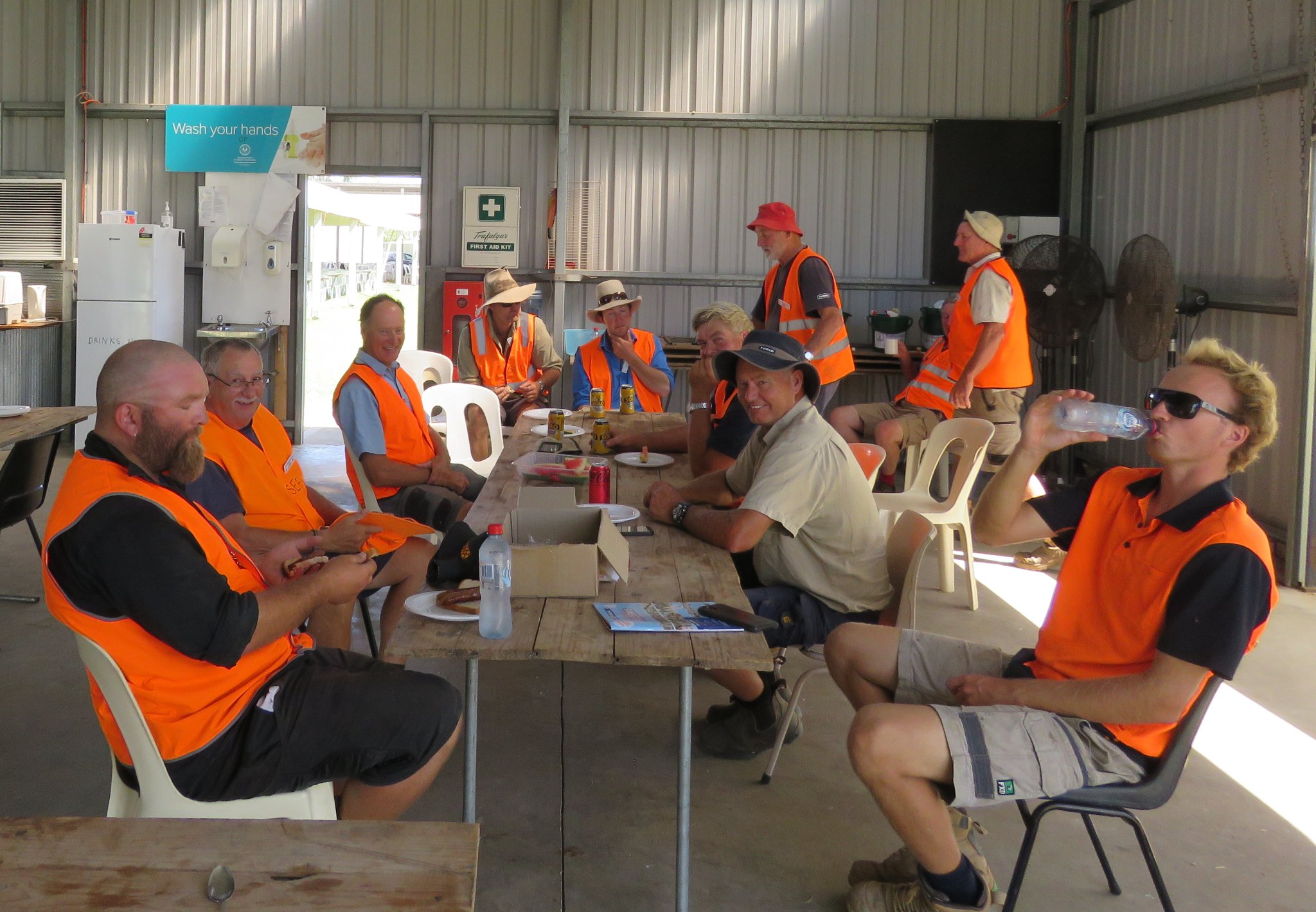Lucindale Lions members having a break during field day preparation.