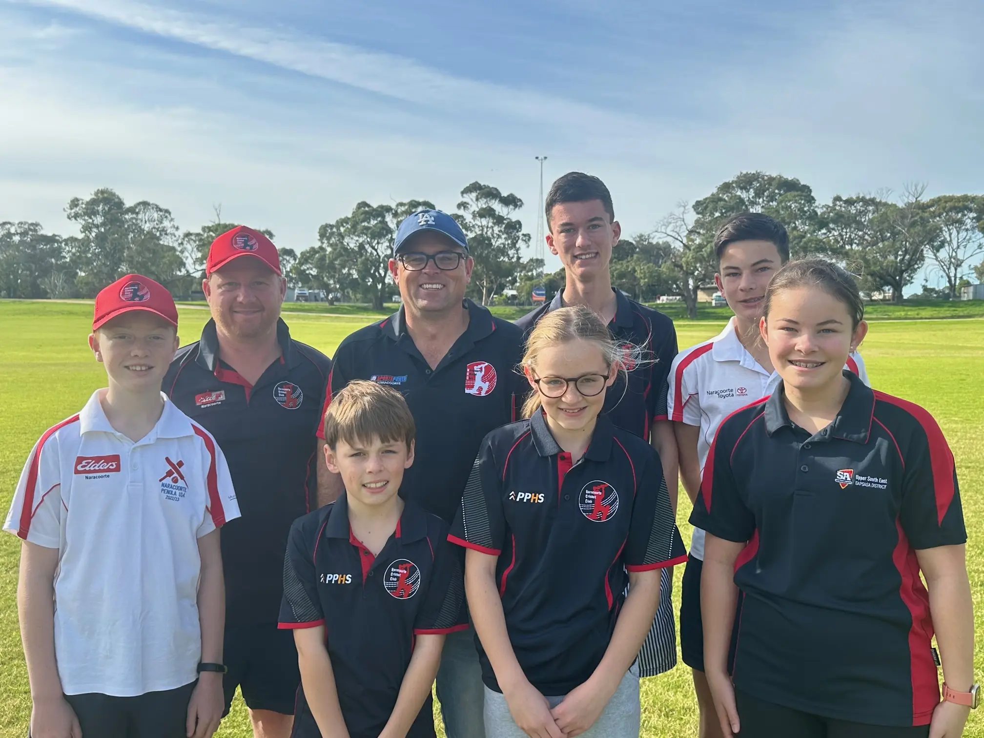 Back row L - R: Jason McClure, Brad Redding, Lucas Bald, Nic Bald. Front row L - R: Jock McClure, Angus Redding, Alice Redding, Anna Bald.